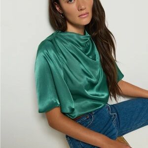 Nation LTD Karine Cowl Emerald Satin Blouse